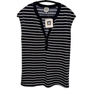 Ann Klein Navy and White Stripped Knit Top